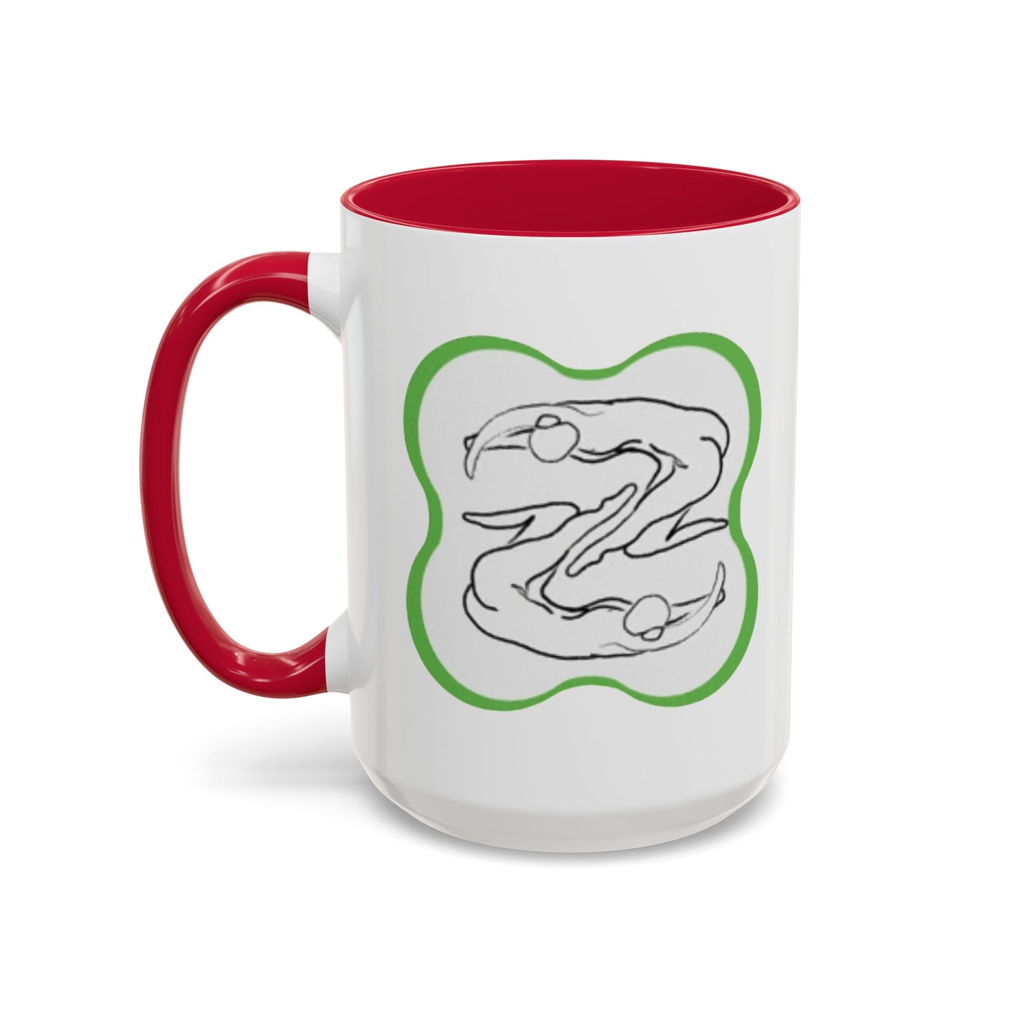 11oz/15oz Ceramic Mug — Minimal Line Art Somatic Embrace Design in Green Frame