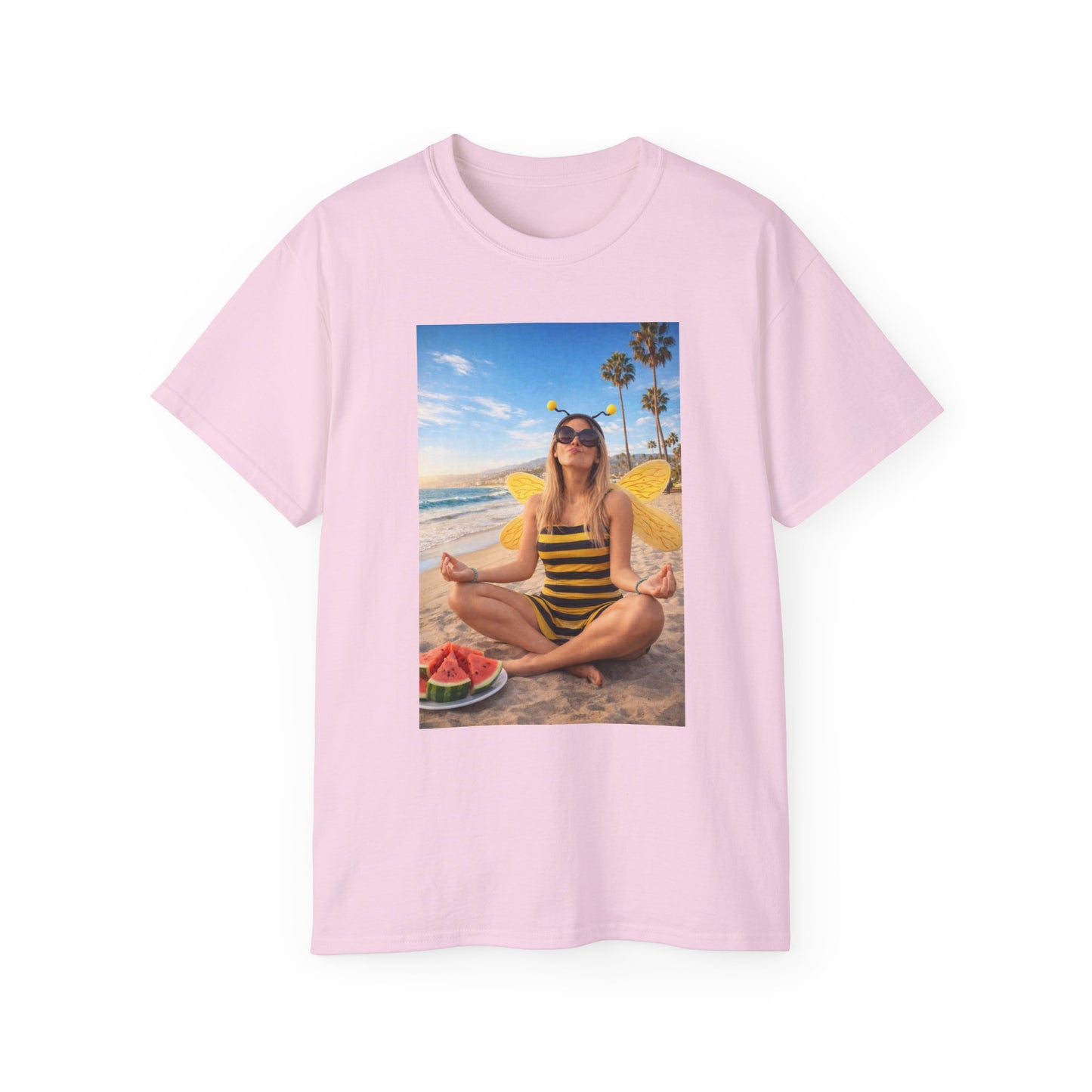 Beach Yoga Bee Graphic Tee — Summer Relaxation T-Shirt