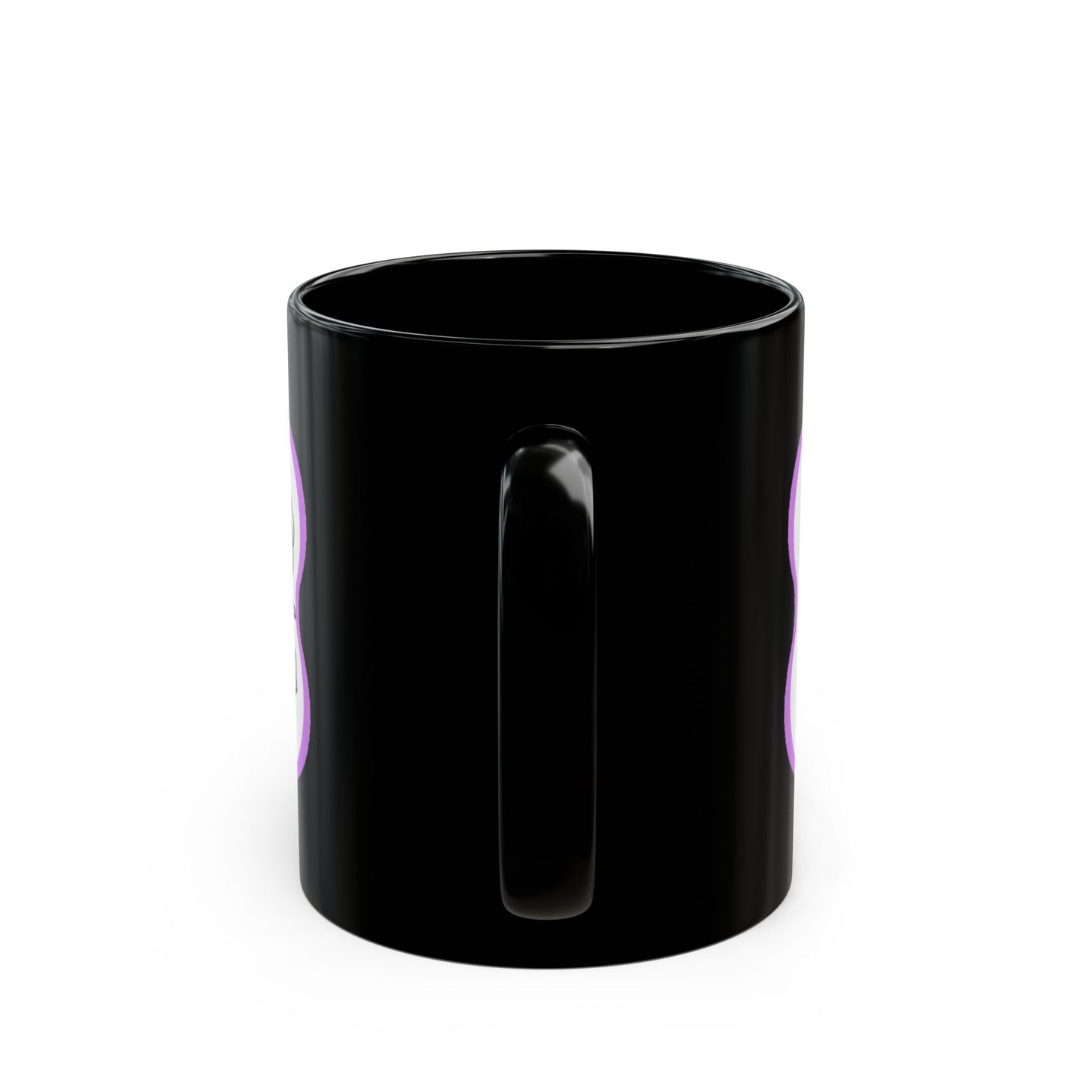 Black Ceramic Mug — Minimalist Abstract Faces Design with Purple Accent (11oz, 15oz)