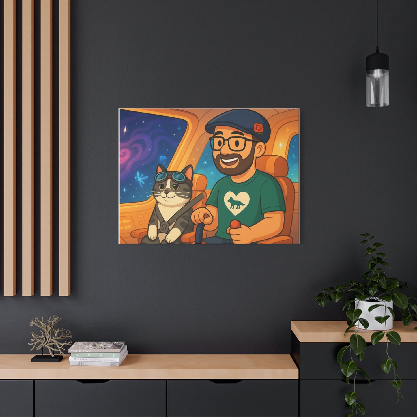 Custom Pet & Owner Portrait Canvas — Personalized Space Pilot Illustration