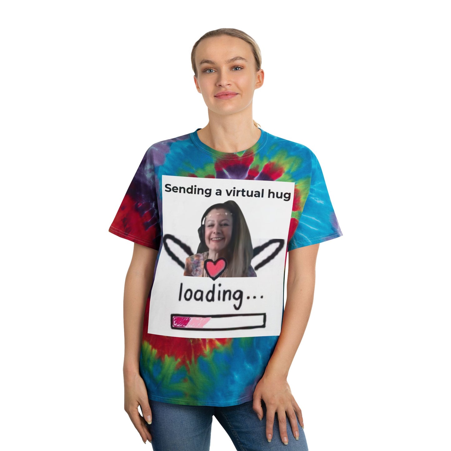 Tie-Dye Tee — 'Sending a Virtual Hug... Loading' Spiral Graphic T-Shirt