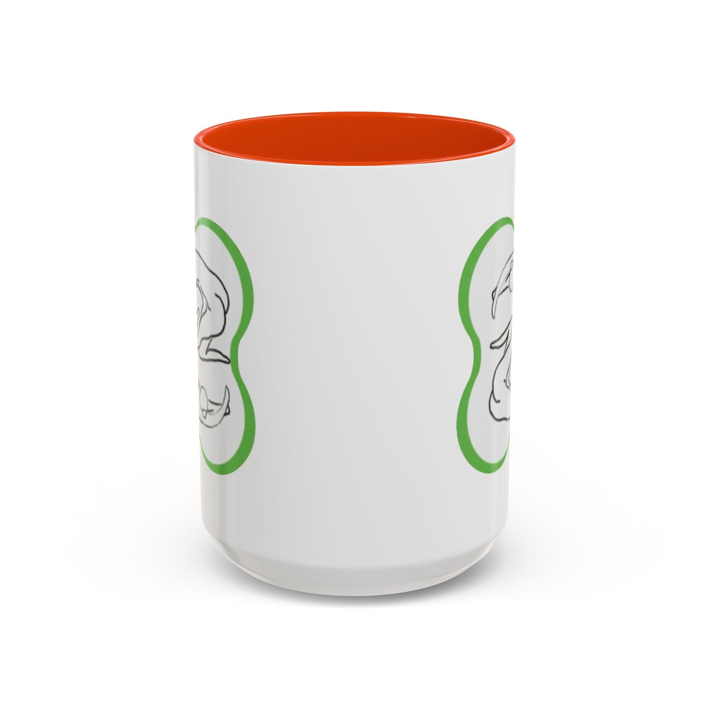 11oz/15oz Ceramic Mug — Minimal Line Art Somatic Embrace Design in Green Frame