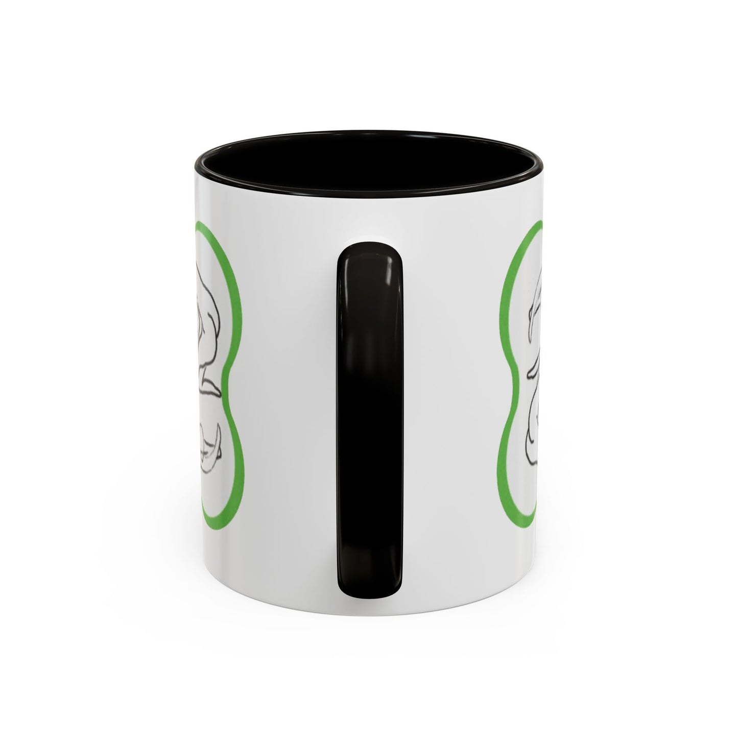 11oz/15oz Ceramic Mug — Minimal Line Art Somatic Embrace Design in Green Frame