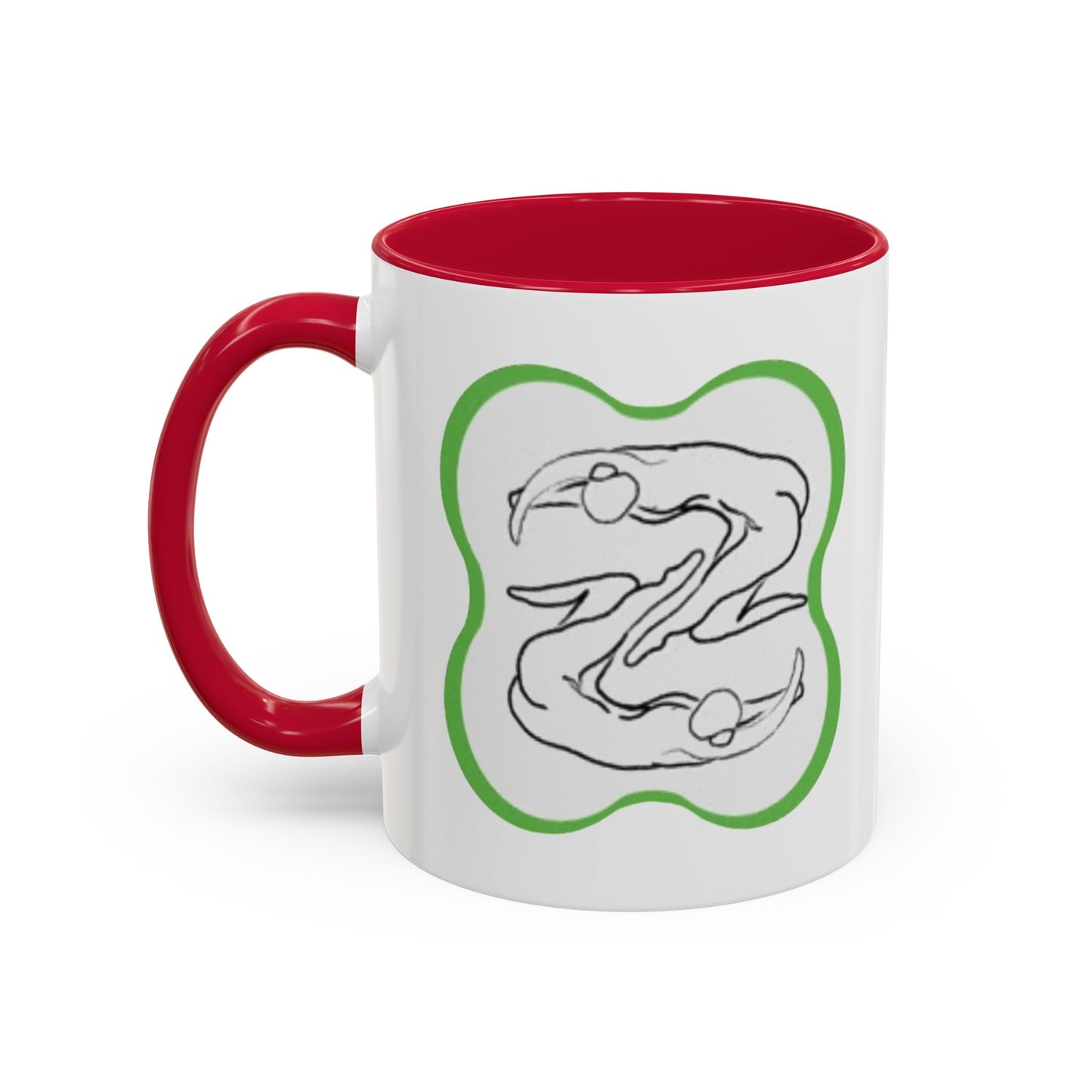 11oz/15oz Ceramic Mug — Minimal Line Art Somatic Embrace Design in Green Frame
