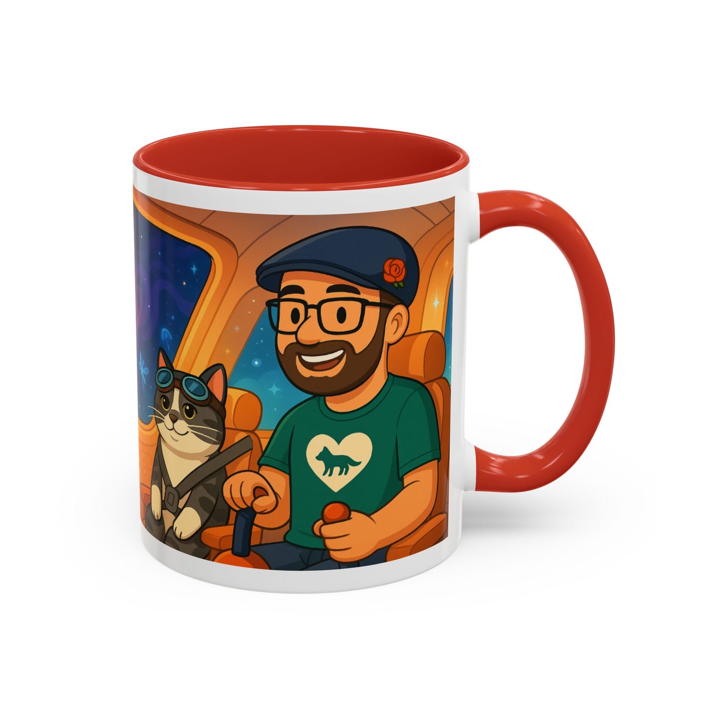 Space Roadtrip Coffee Mug — Cute Cat Copilot Astronaut Travel Illustration (11/15oz)