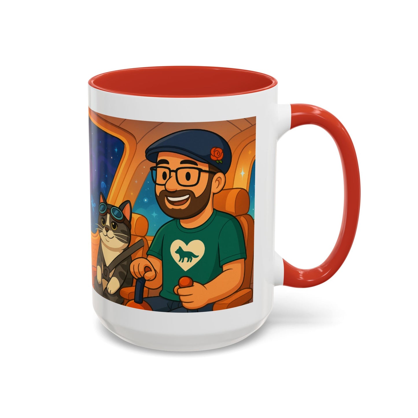 Space Roadtrip Coffee Mug — Cute Cat Copilot Astronaut Travel Illustration (11/15oz)