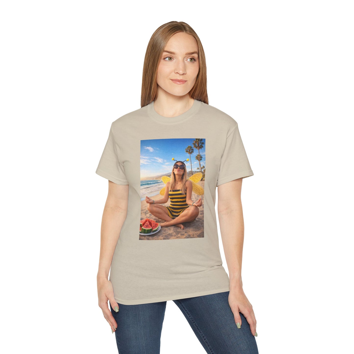 Beach Yoga Bee Graphic Tee — Summer Relaxation T-Shirt