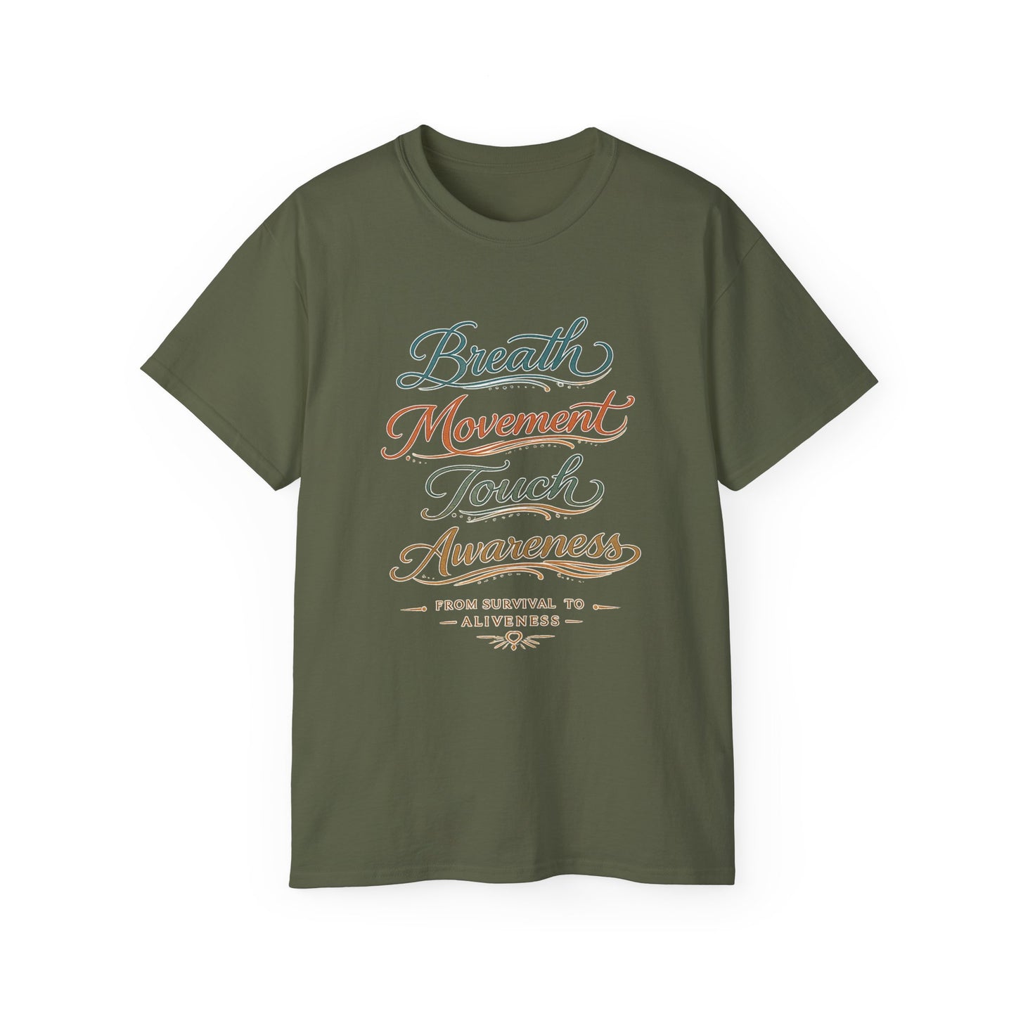 Breath Movement Touch Awareness Tee — Mindfulness Graphic T-Shirt
