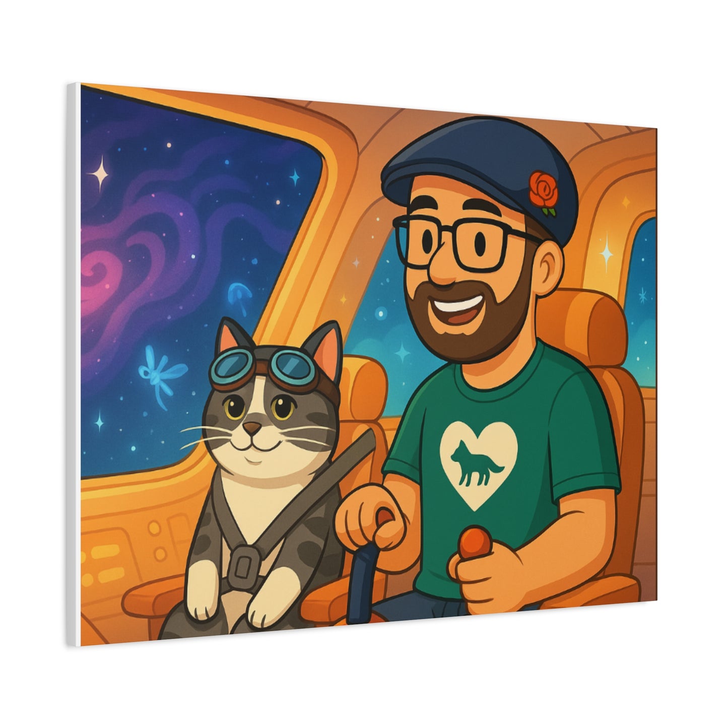 Custom Pet & Owner Portrait Canvas — Personalized Space Pilot Illustration