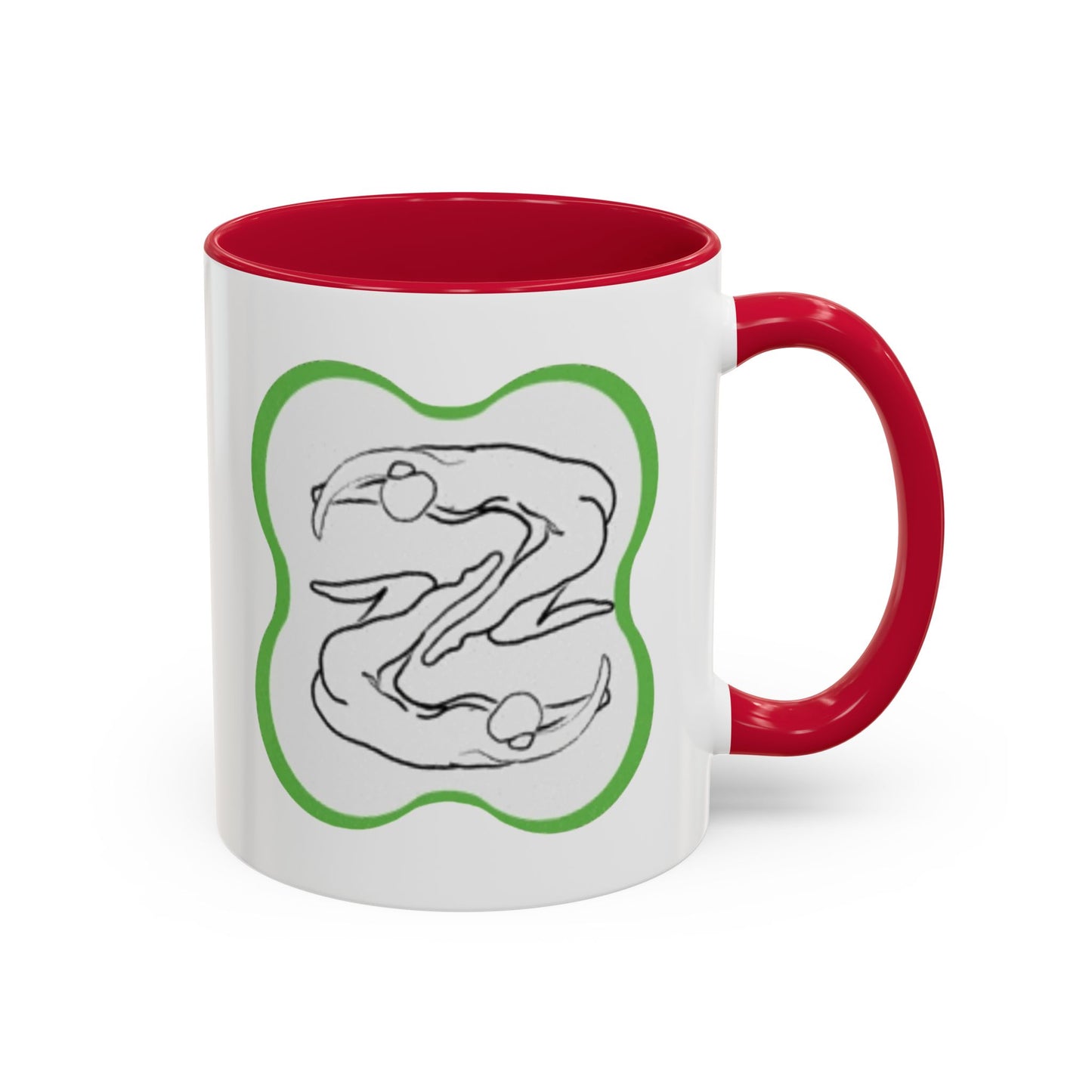 11oz/15oz Ceramic Mug — Minimal Line Art Somatic Embrace Design in Green Frame