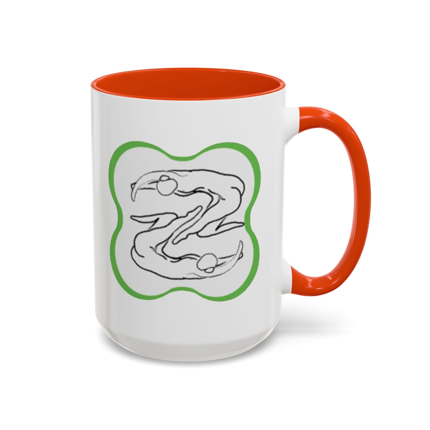11oz/15oz Ceramic Mug — Minimal Line Art Somatic Embrace Design in Green Frame