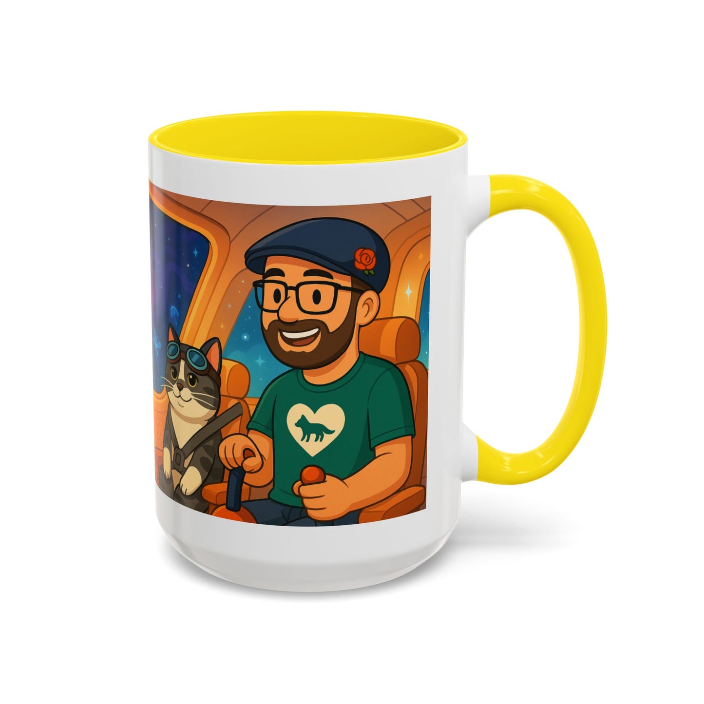 Space Roadtrip Coffee Mug — Cute Cat Copilot Astronaut Travel Illustration (11/15oz)
