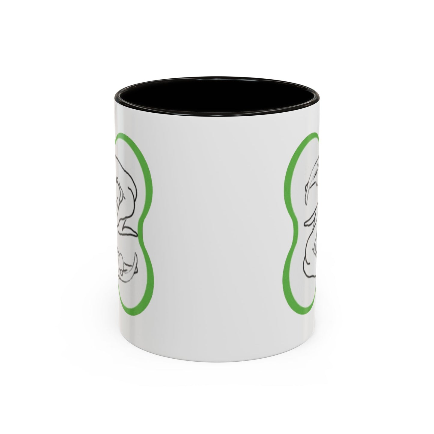 11oz/15oz Ceramic Mug — Minimal Line Art Somatic Embrace Design in Green Frame