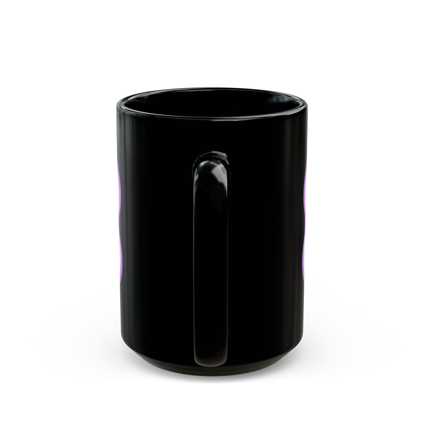 Black Ceramic Mug — Minimalist Abstract Faces Design with Purple Accent (11oz, 15oz)