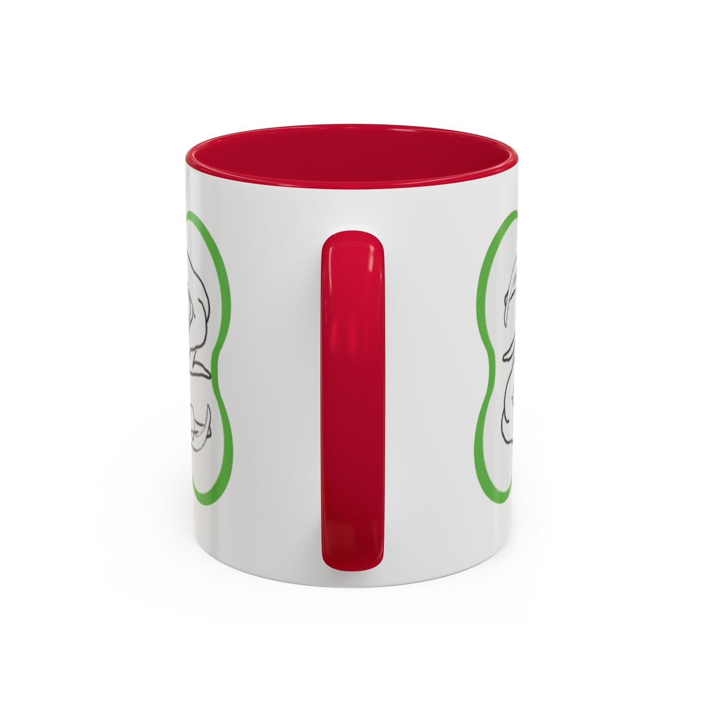 11oz/15oz Ceramic Mug — Minimal Line Art Somatic Embrace Design in Green Frame