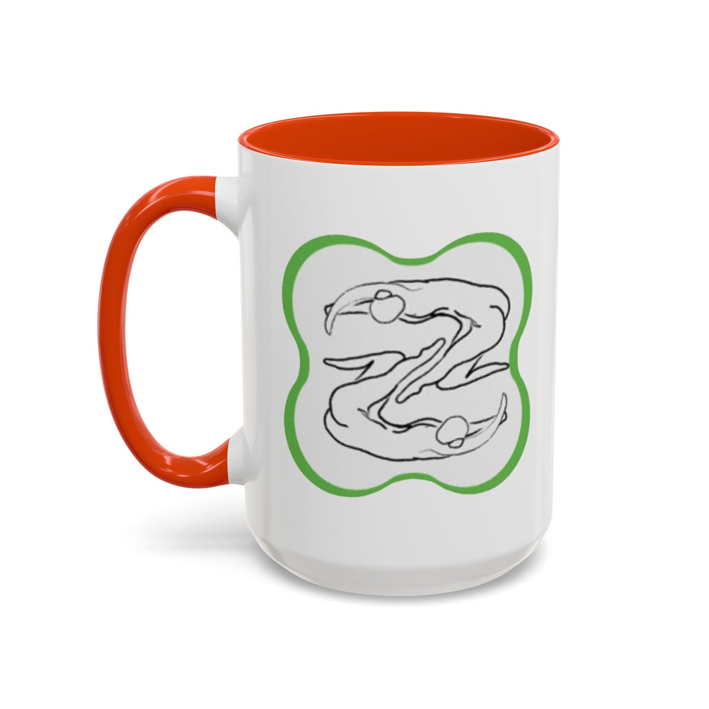 11oz/15oz Ceramic Mug — Minimal Line Art Somatic Embrace Design in Green Frame
