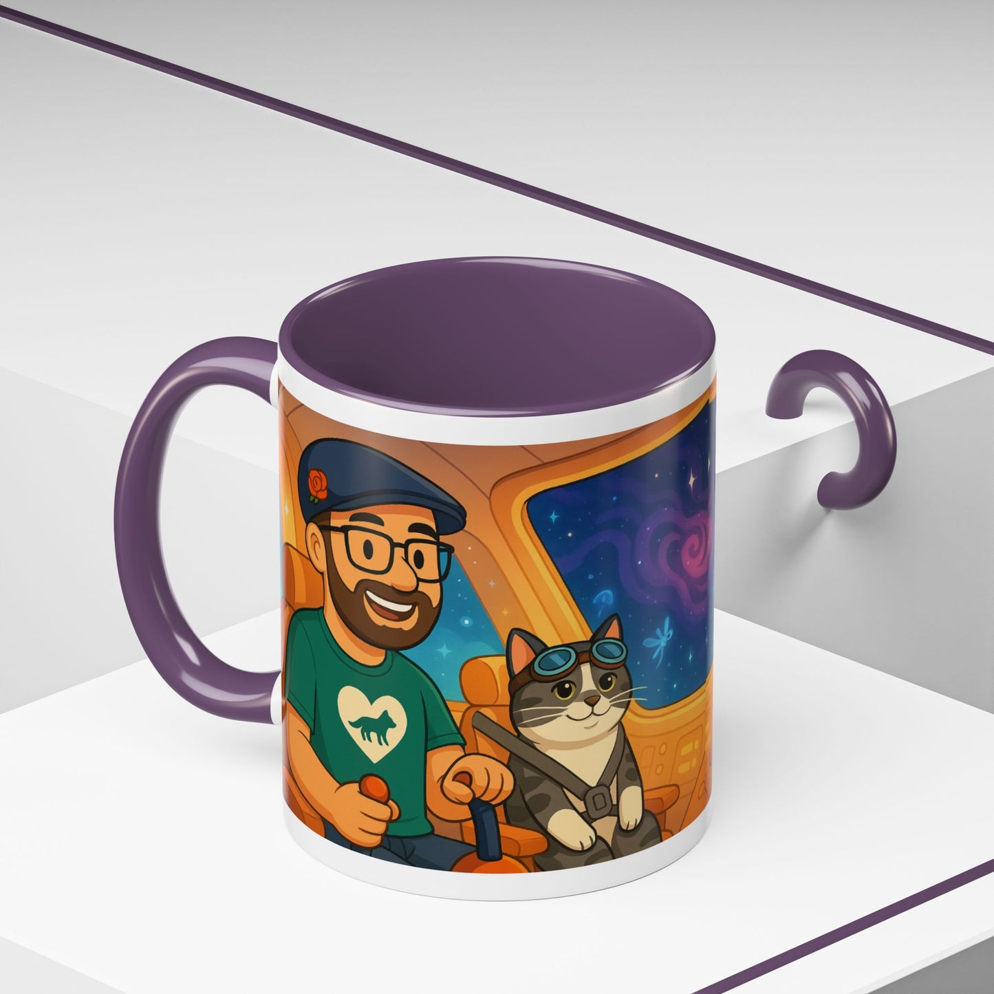 Space Roadtrip Coffee Mug — Cute Cat Copilot Astronaut Travel Illustration (11/15oz)