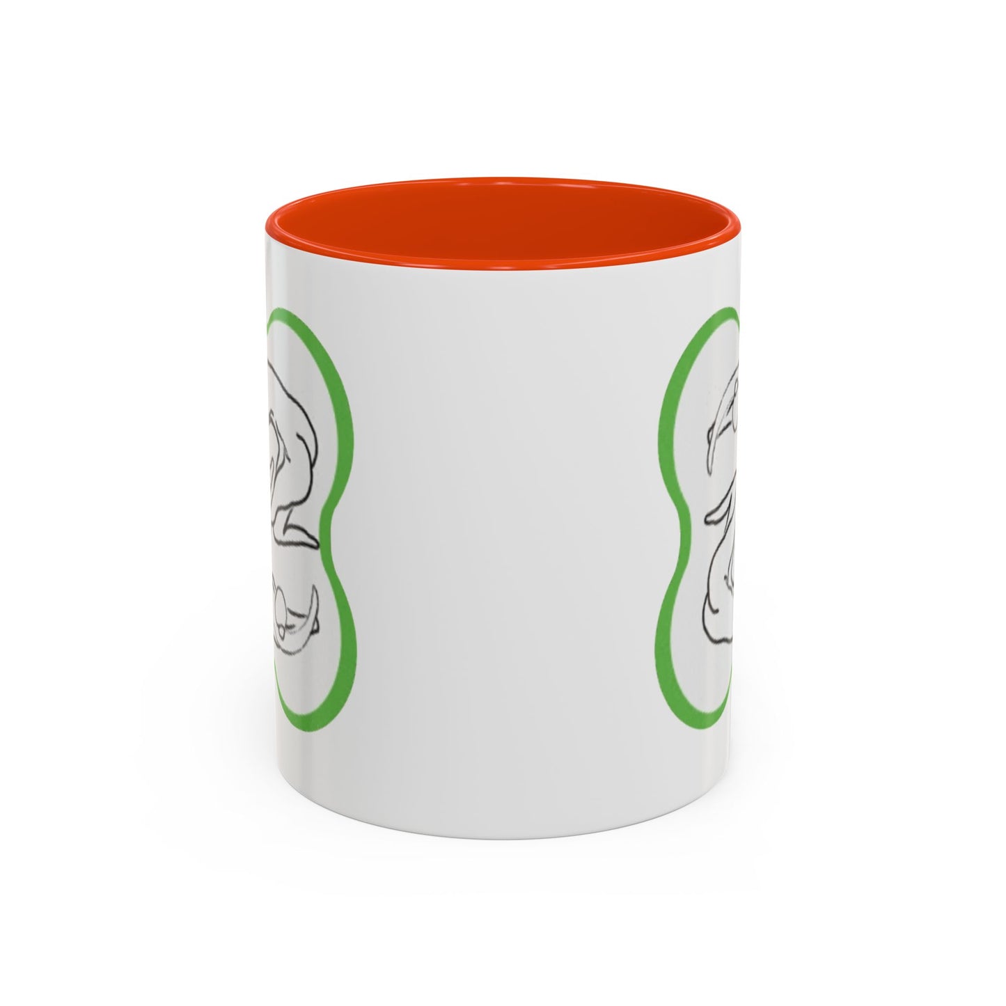 11oz/15oz Ceramic Mug — Minimal Line Art Somatic Embrace Design in Green Frame