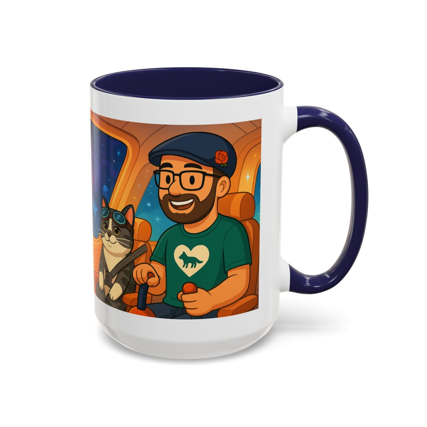 Space Roadtrip Coffee Mug — Cute Cat Copilot Astronaut Travel Illustration (11/15oz)