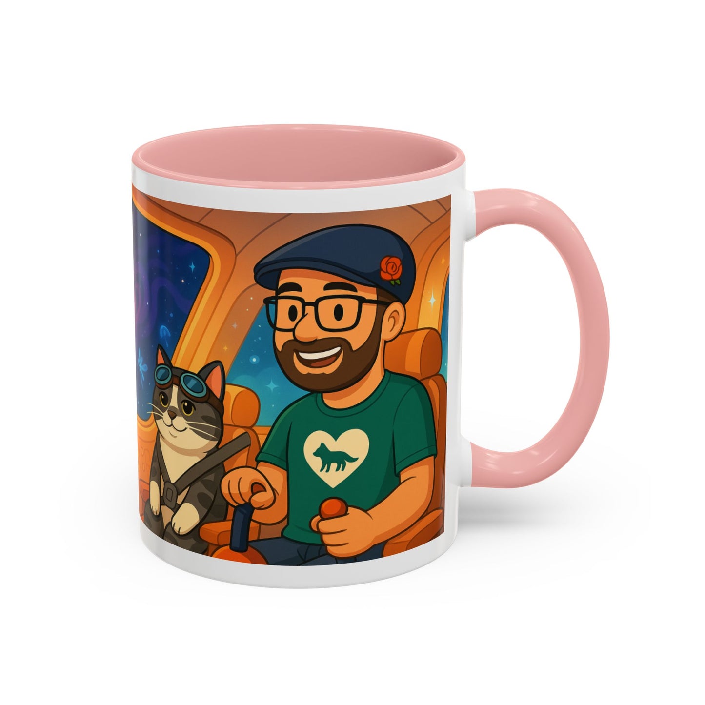 Space Roadtrip Coffee Mug — Cute Cat Copilot Astronaut Travel Illustration (11/15oz)
