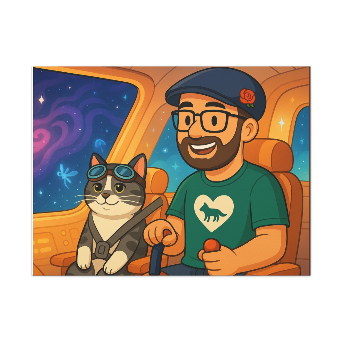 Custom Pet & Owner Portrait Canvas — Personalized Space Pilot Illustration