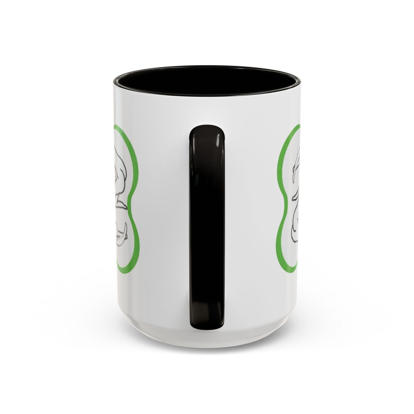 11oz/15oz Ceramic Mug — Minimal Line Art Somatic Embrace Design in Green Frame