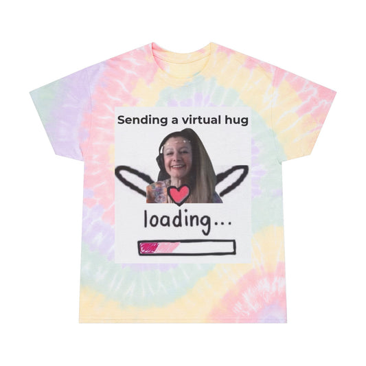Tie-Dye Tee — 'Sending a Virtual Hug... Loading' Spiral Graphic T-Shirt