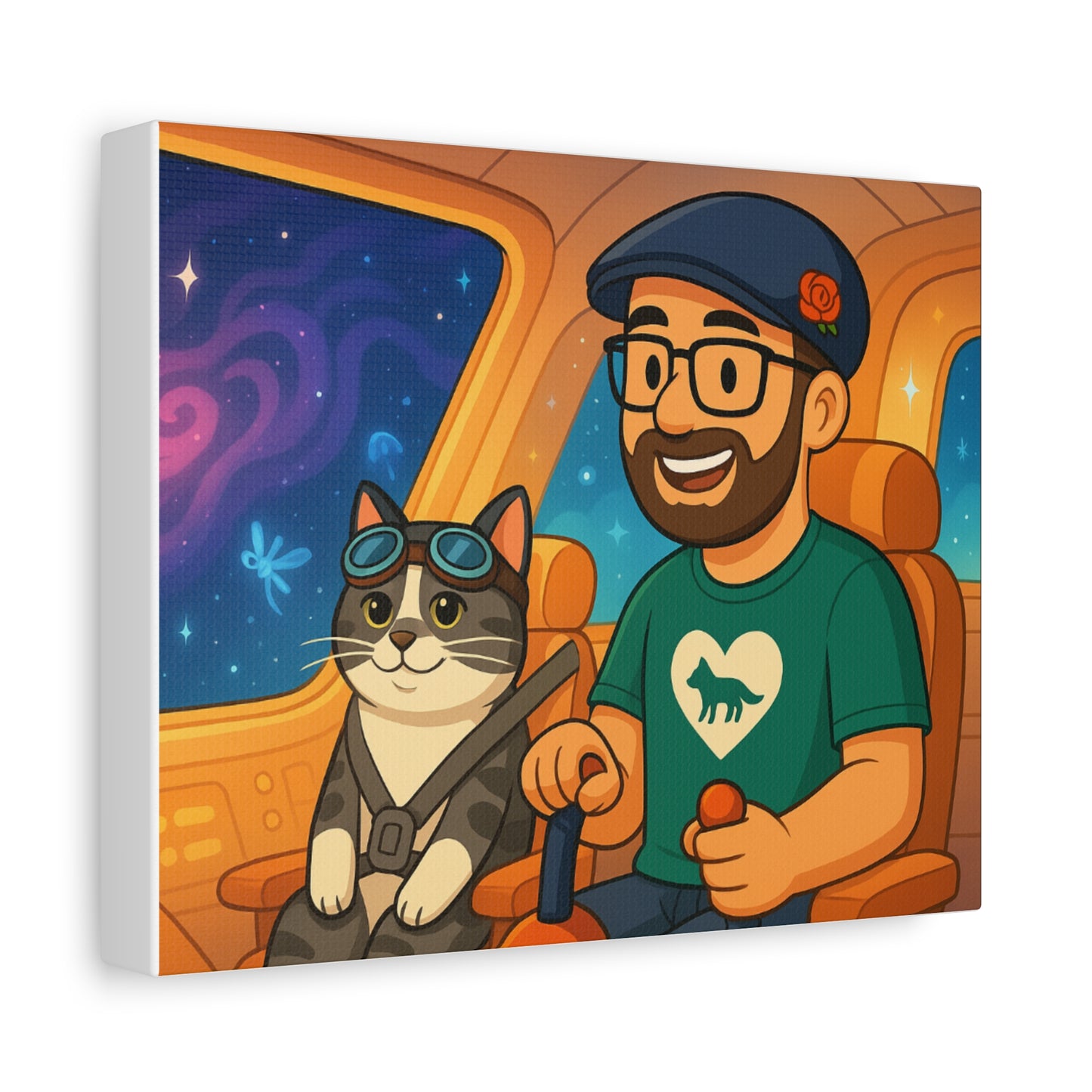 Custom Pet & Owner Portrait Canvas — Personalized Space Pilot Illustration
