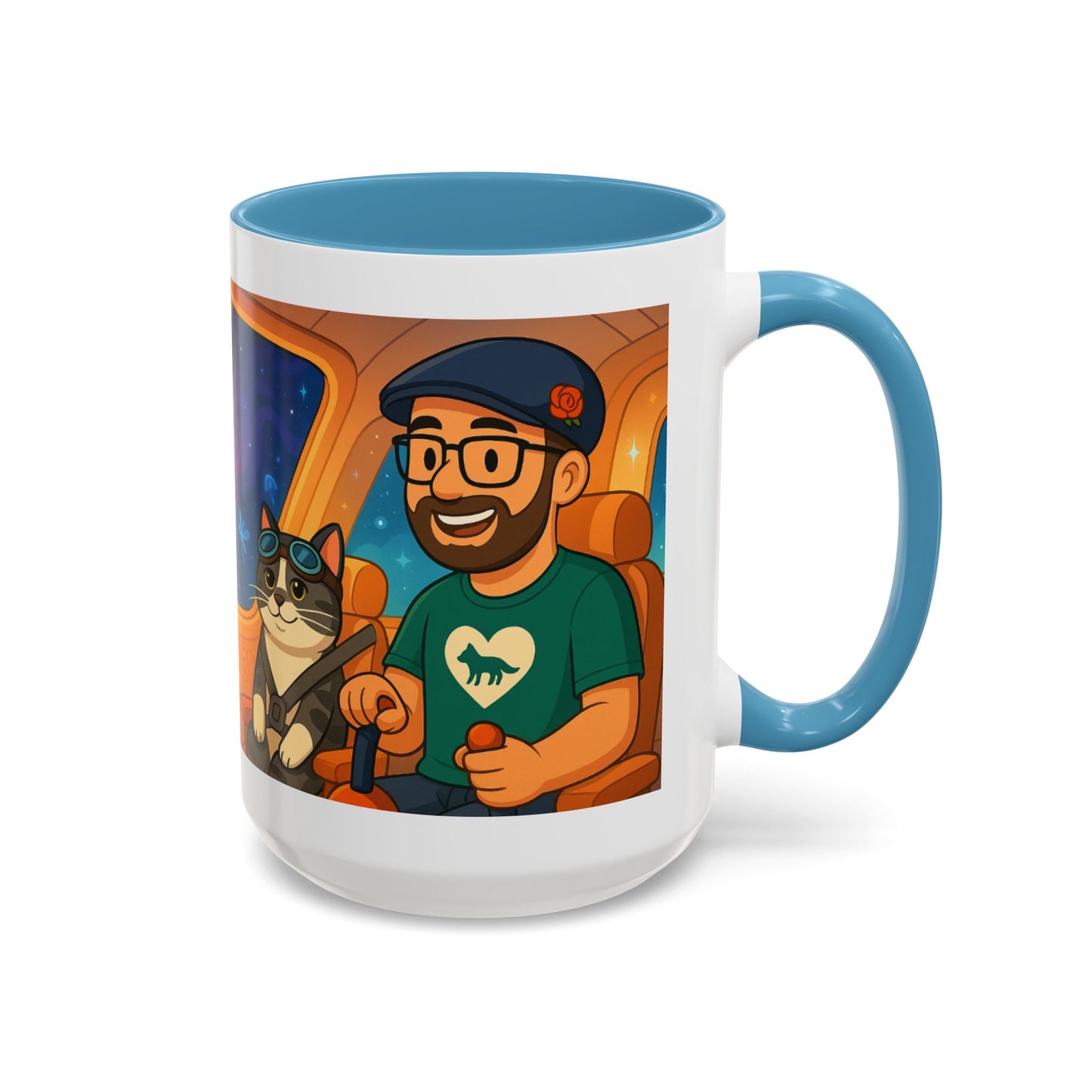 Space Roadtrip Coffee Mug — Cute Cat Copilot Astronaut Travel Illustration (11/15oz)
