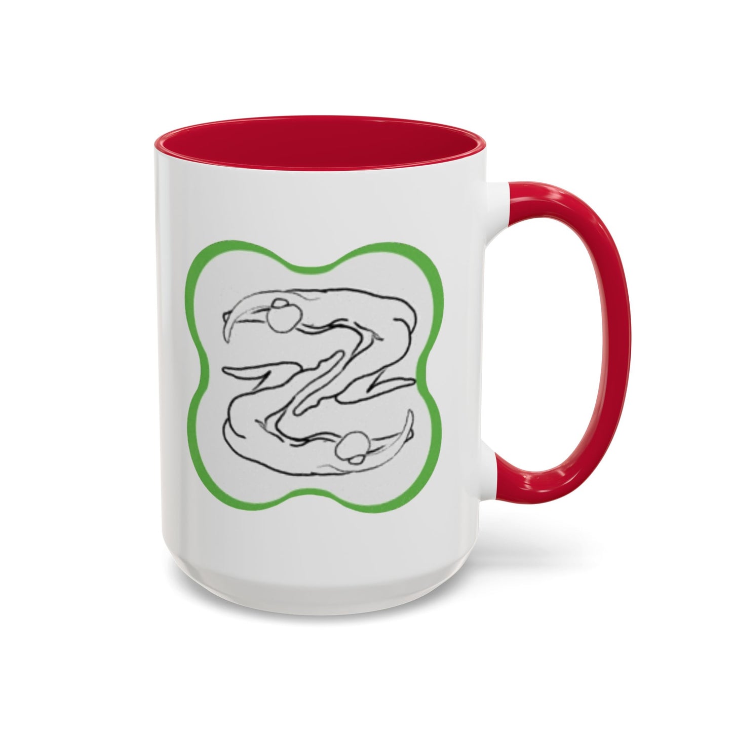 11oz/15oz Ceramic Mug — Minimal Line Art Somatic Embrace Design in Green Frame