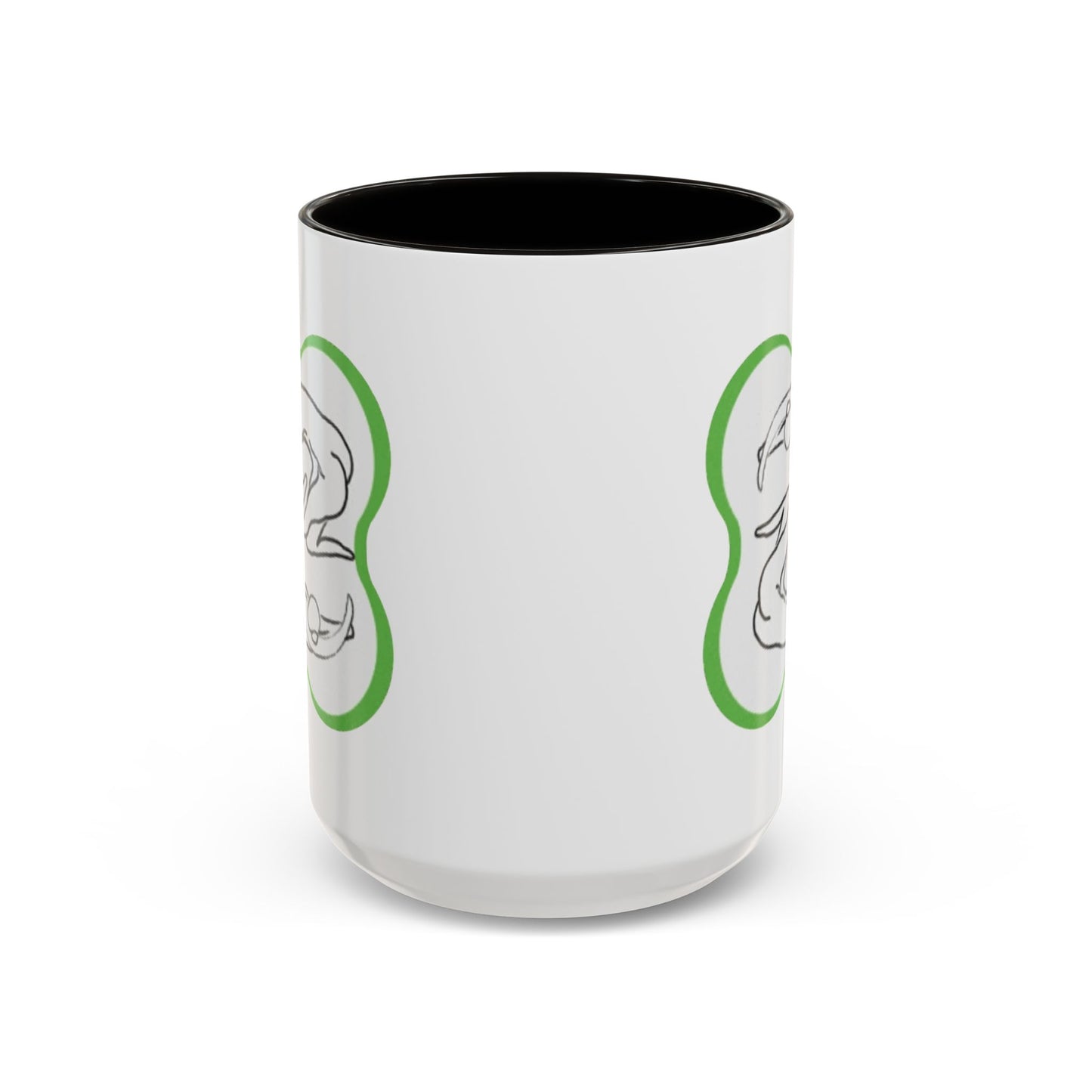 11oz/15oz Ceramic Mug — Minimal Line Art Somatic Embrace Design in Green Frame