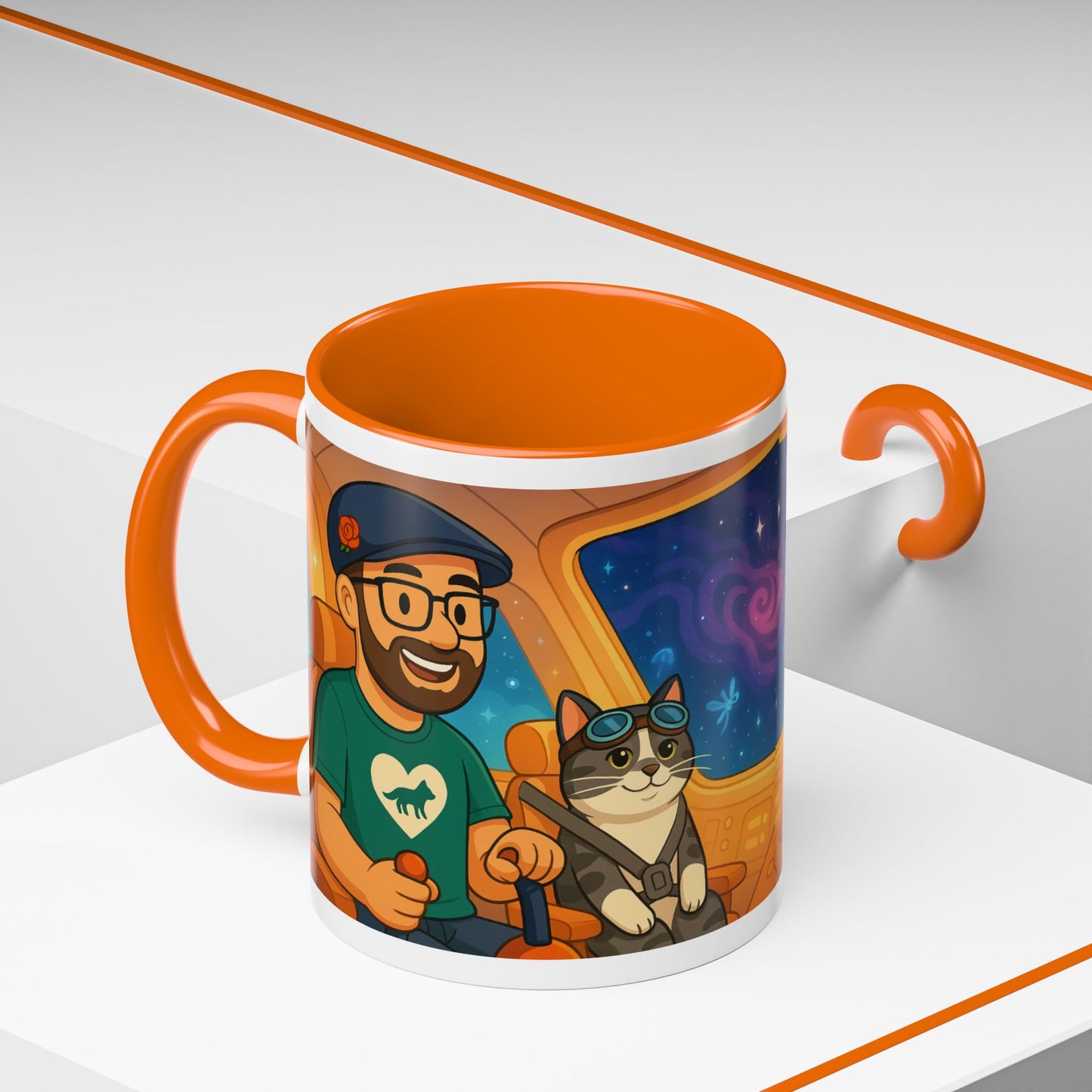 Space Roadtrip Coffee Mug — Cute Cat Copilot Astronaut Travel Illustration (11/15oz)