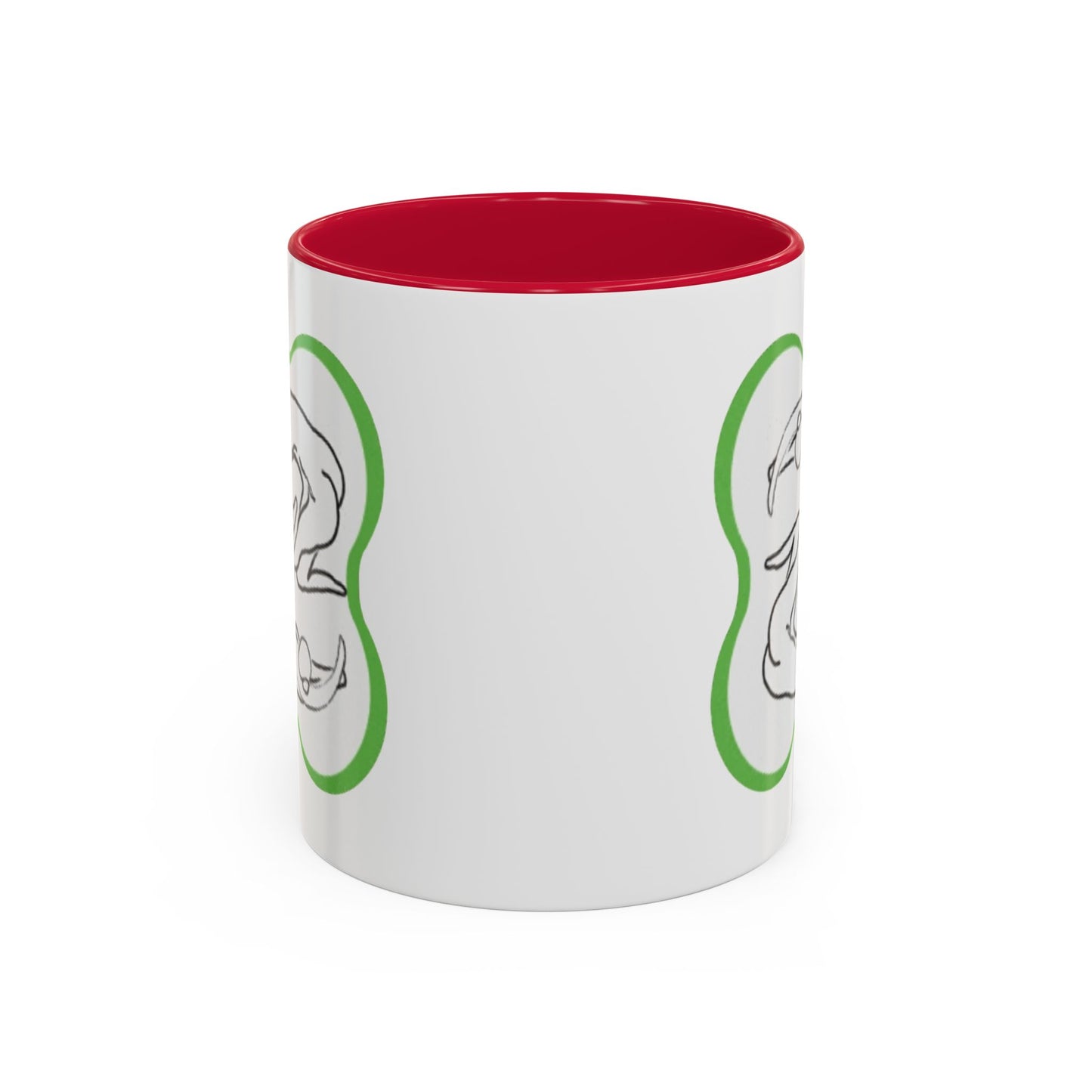 11oz/15oz Ceramic Mug — Minimal Line Art Somatic Embrace Design in Green Frame