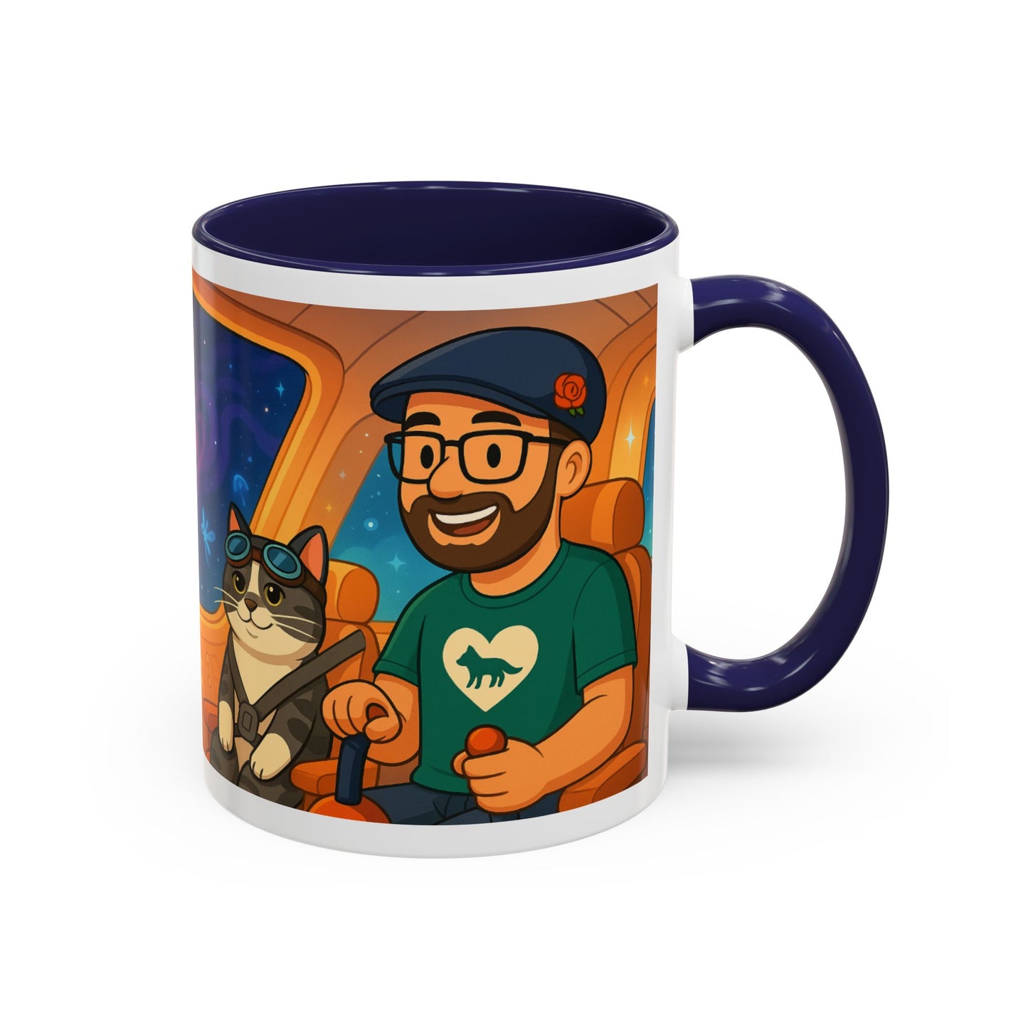 Space Roadtrip Coffee Mug — Cute Cat Copilot Astronaut Travel Illustration (11/15oz)