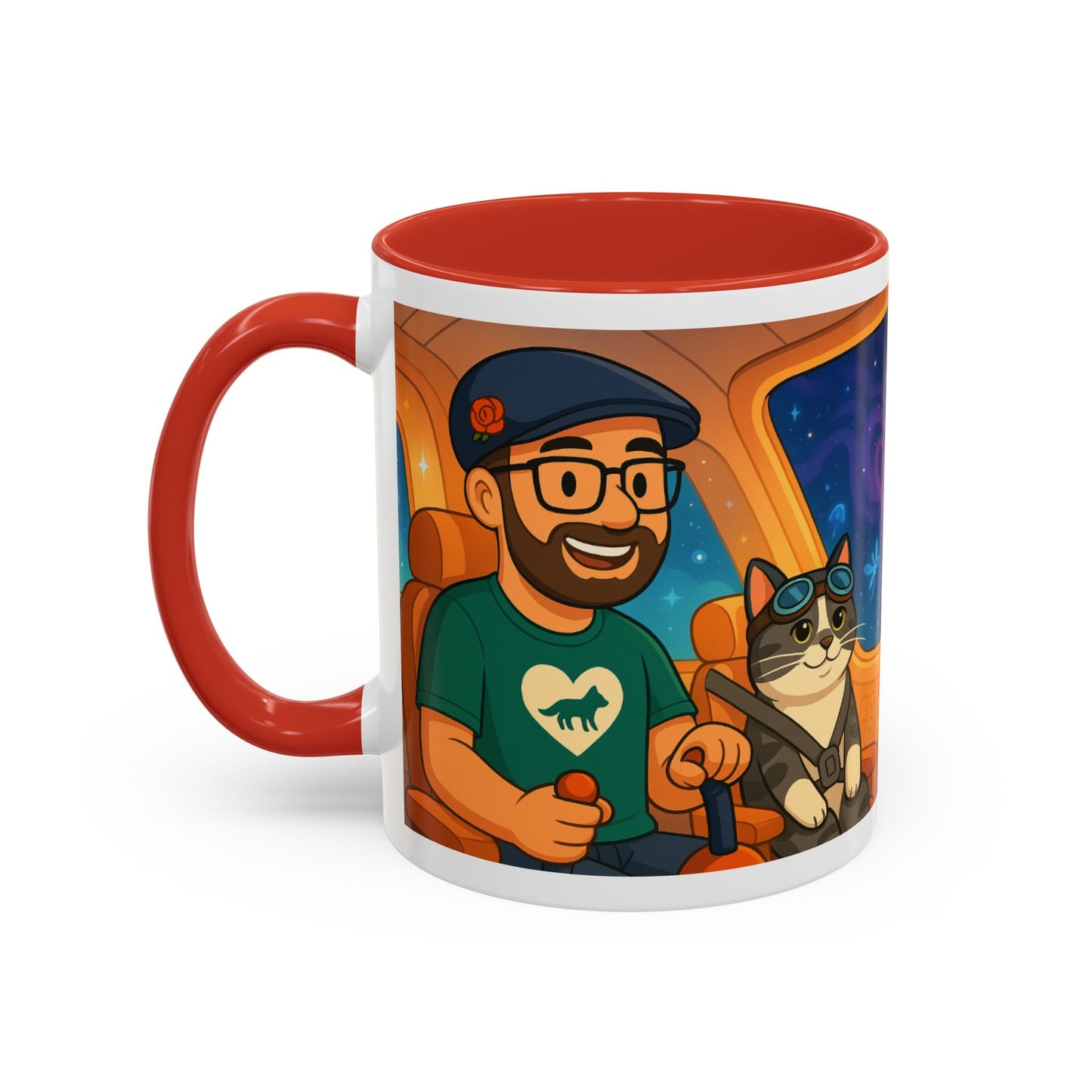 Space Roadtrip Coffee Mug — Cute Cat Copilot Astronaut Travel Illustration (11/15oz)