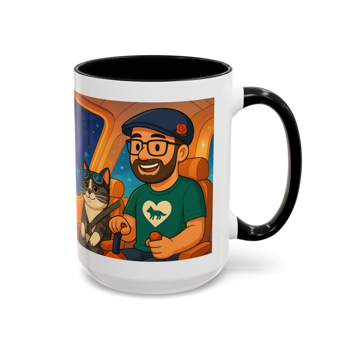 Space Roadtrip Coffee Mug — Cute Cat Copilot Astronaut Travel Illustration (11/15oz)