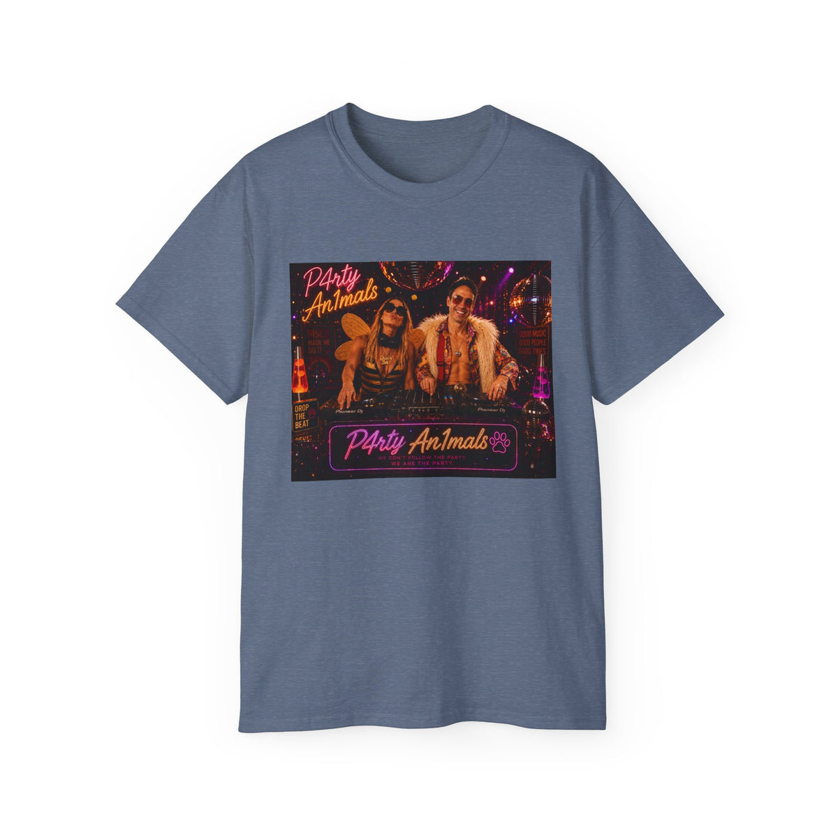 Party Animals Graphic Tee - Retro Neon Casino Night Shirt