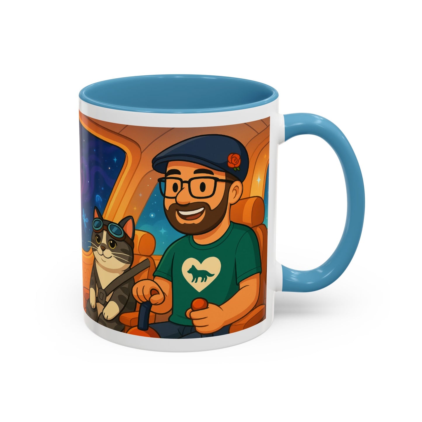 Space Roadtrip Coffee Mug — Cute Cat Copilot Astronaut Travel Illustration (11/15oz)