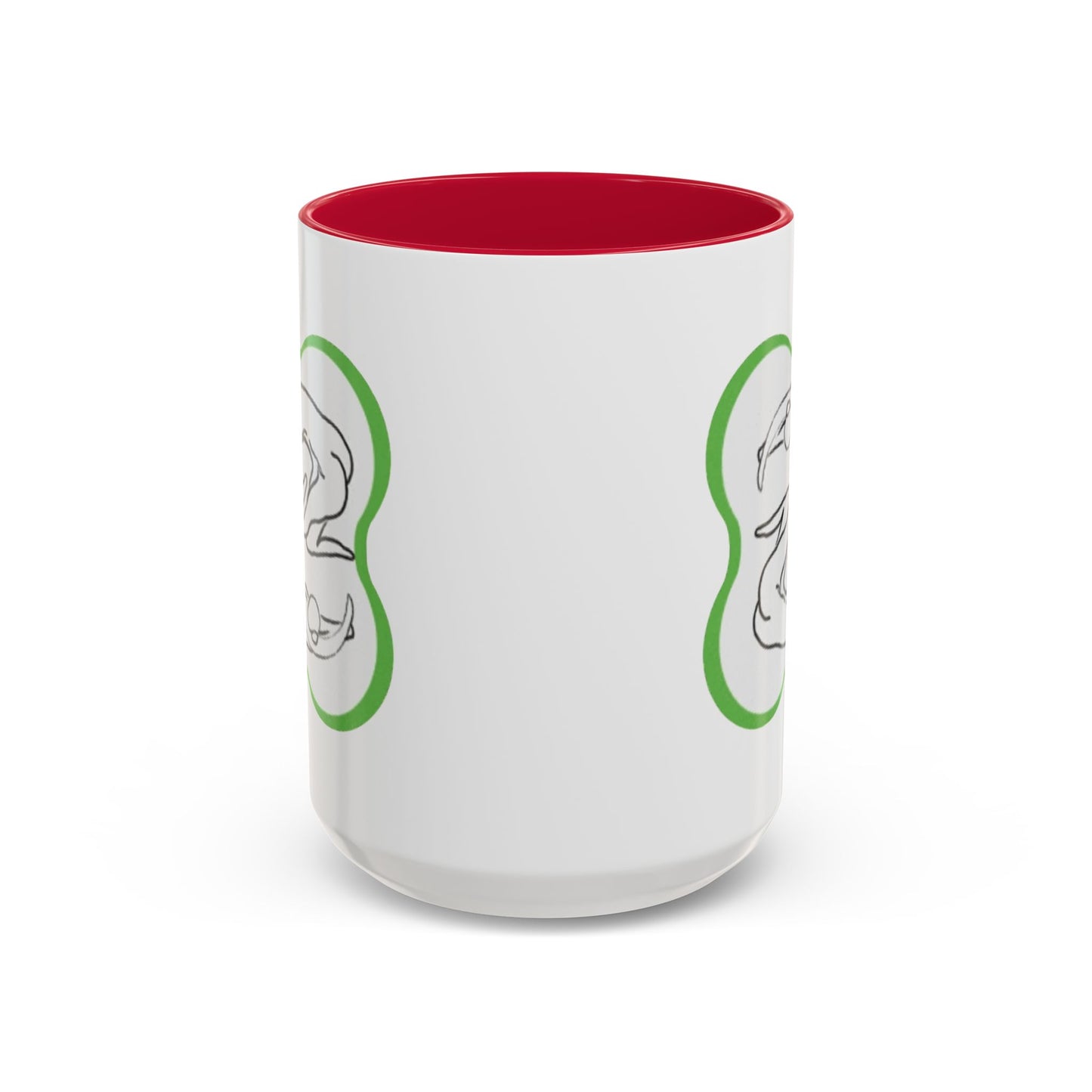 11oz/15oz Ceramic Mug — Minimal Line Art Somatic Embrace Design in Green Frame