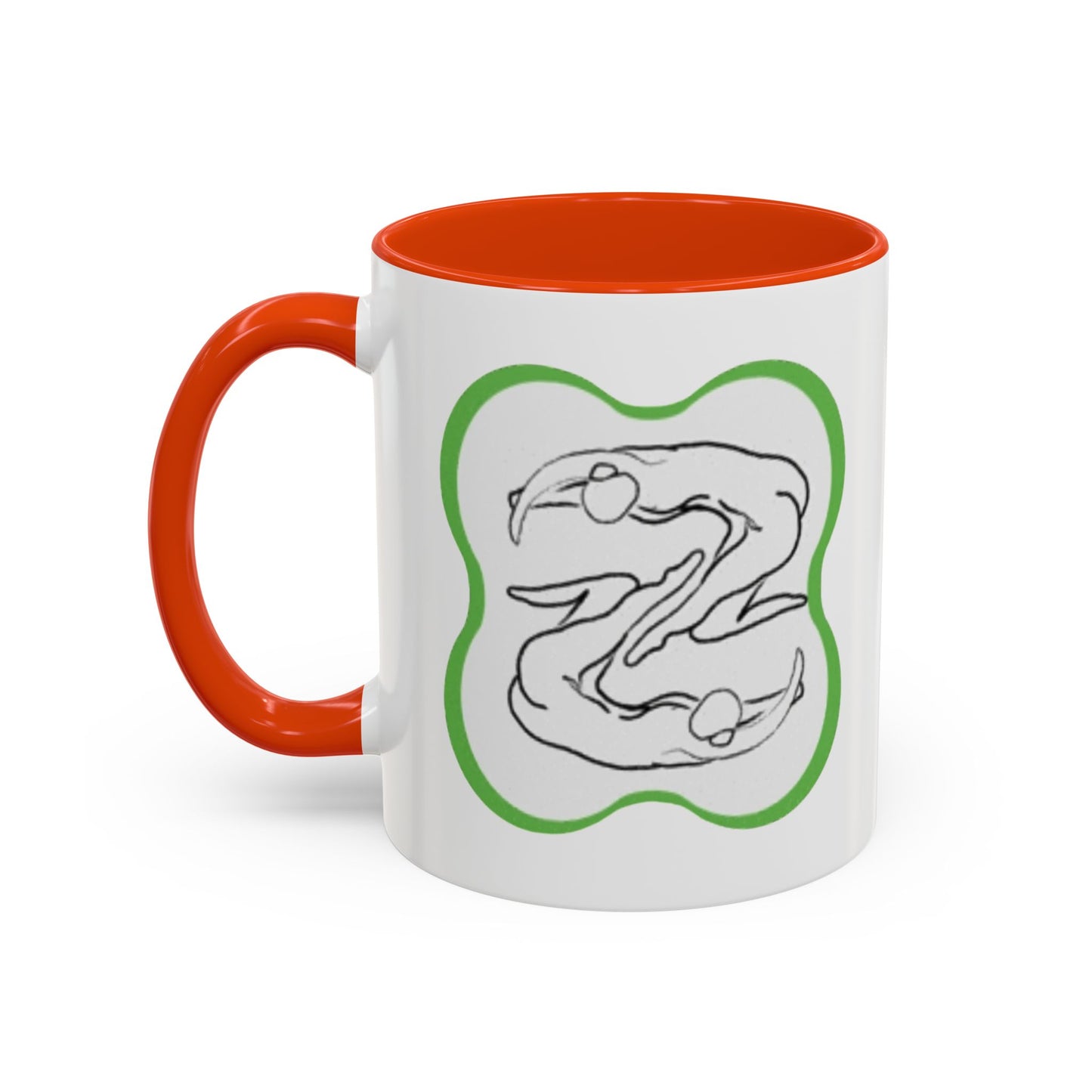 11oz/15oz Ceramic Mug — Minimal Line Art Somatic Embrace Design in Green Frame