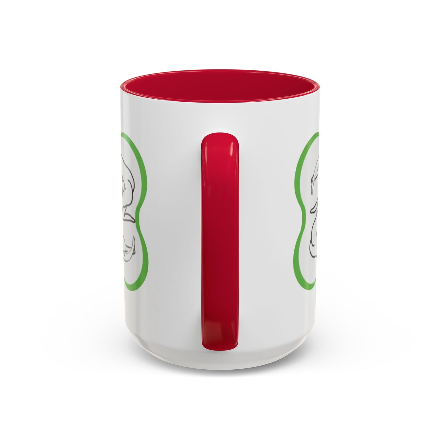 11oz/15oz Ceramic Mug — Minimal Line Art Somatic Embrace Design in Green Frame