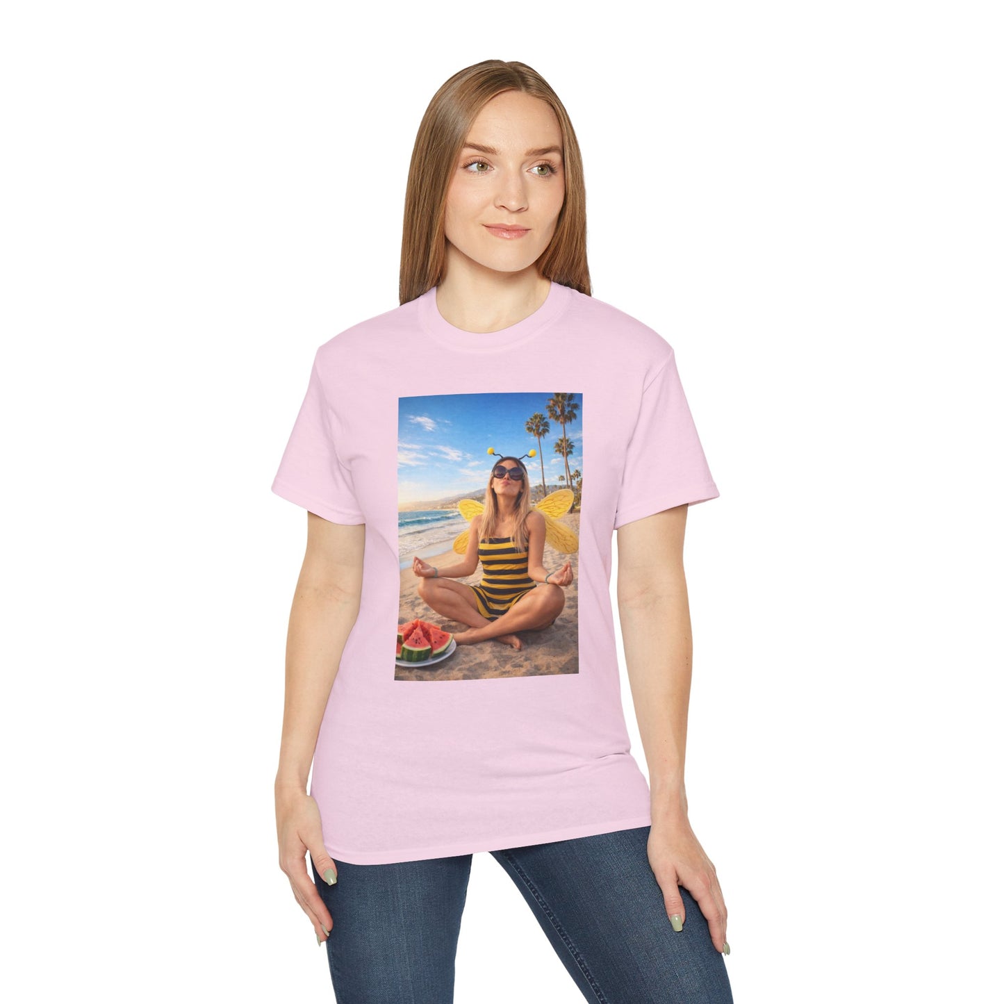 Beach Yoga Bee Graphic Tee — Summer Relaxation T-Shirt