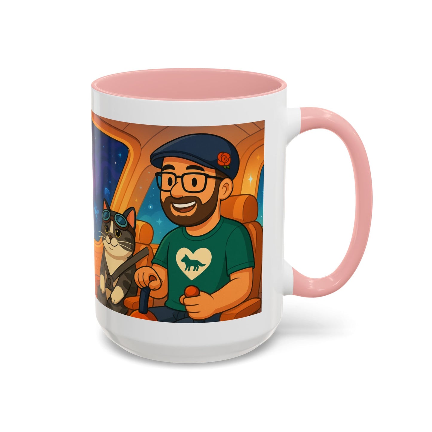 Space Roadtrip Coffee Mug — Cute Cat Copilot Astronaut Travel Illustration (11/15oz)