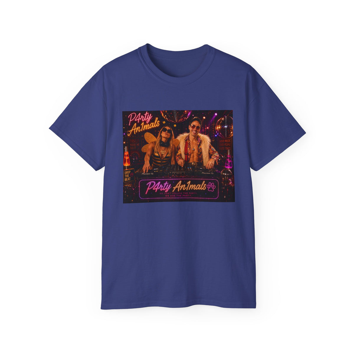 Party Animals Graphic Tee - Retro Neon Casino Night Shirt