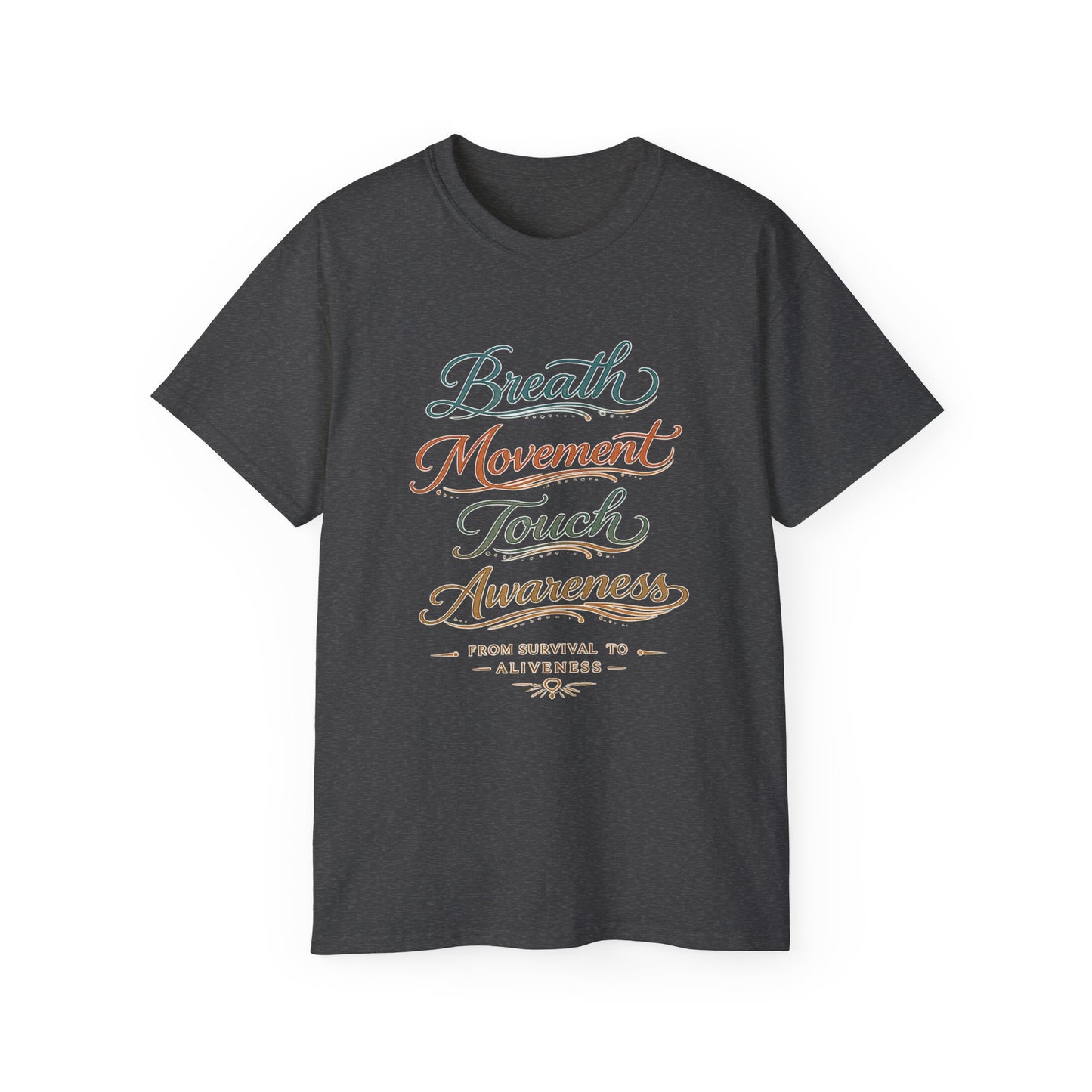 Breath Movement Touch Awareness Tee — Mindfulness Graphic T-Shirt