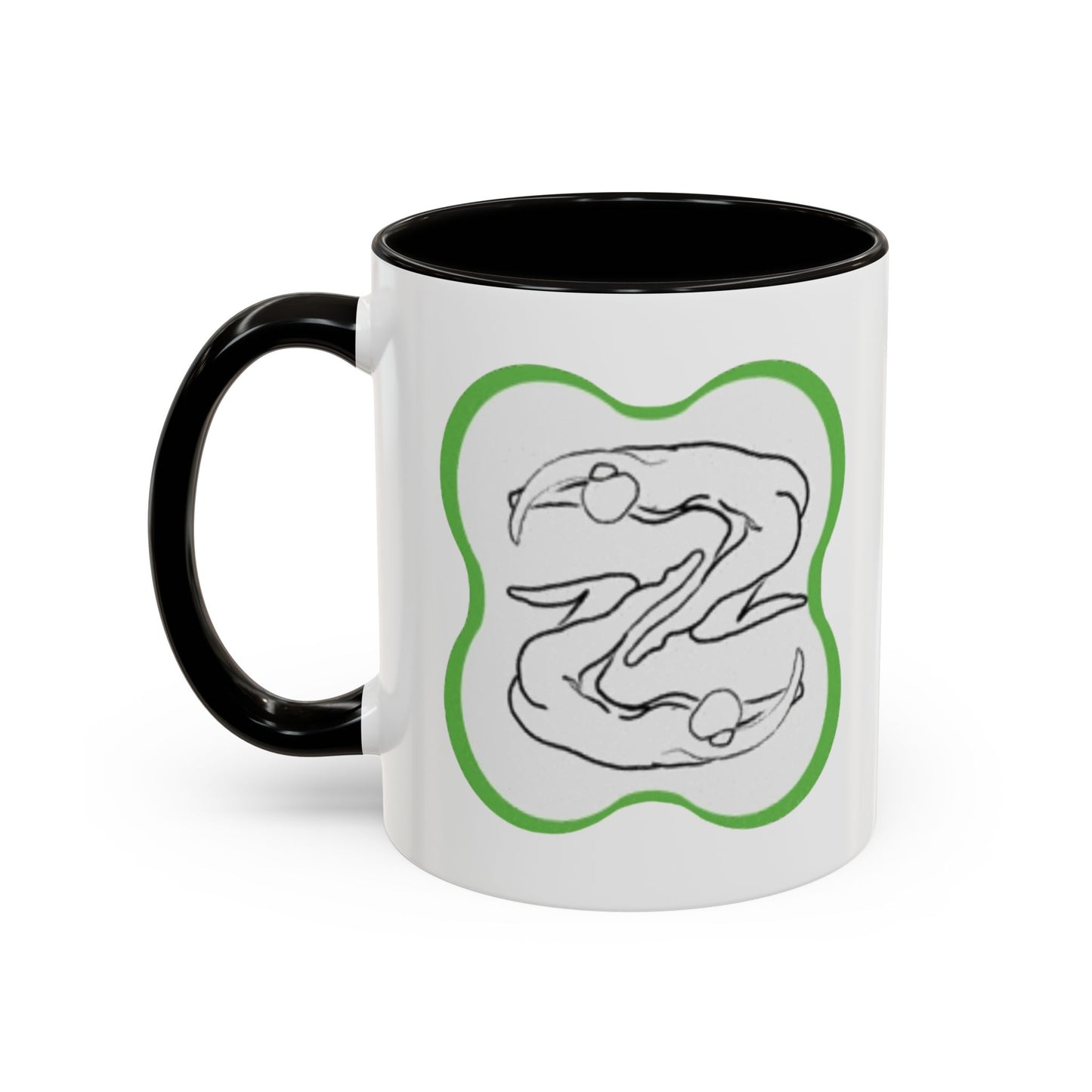 11oz/15oz Ceramic Mug — Minimal Line Art Somatic Embrace Design in Green Frame