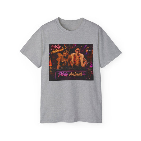 Party Animals Graphic Tee - Retro Neon Casino Night Shirt