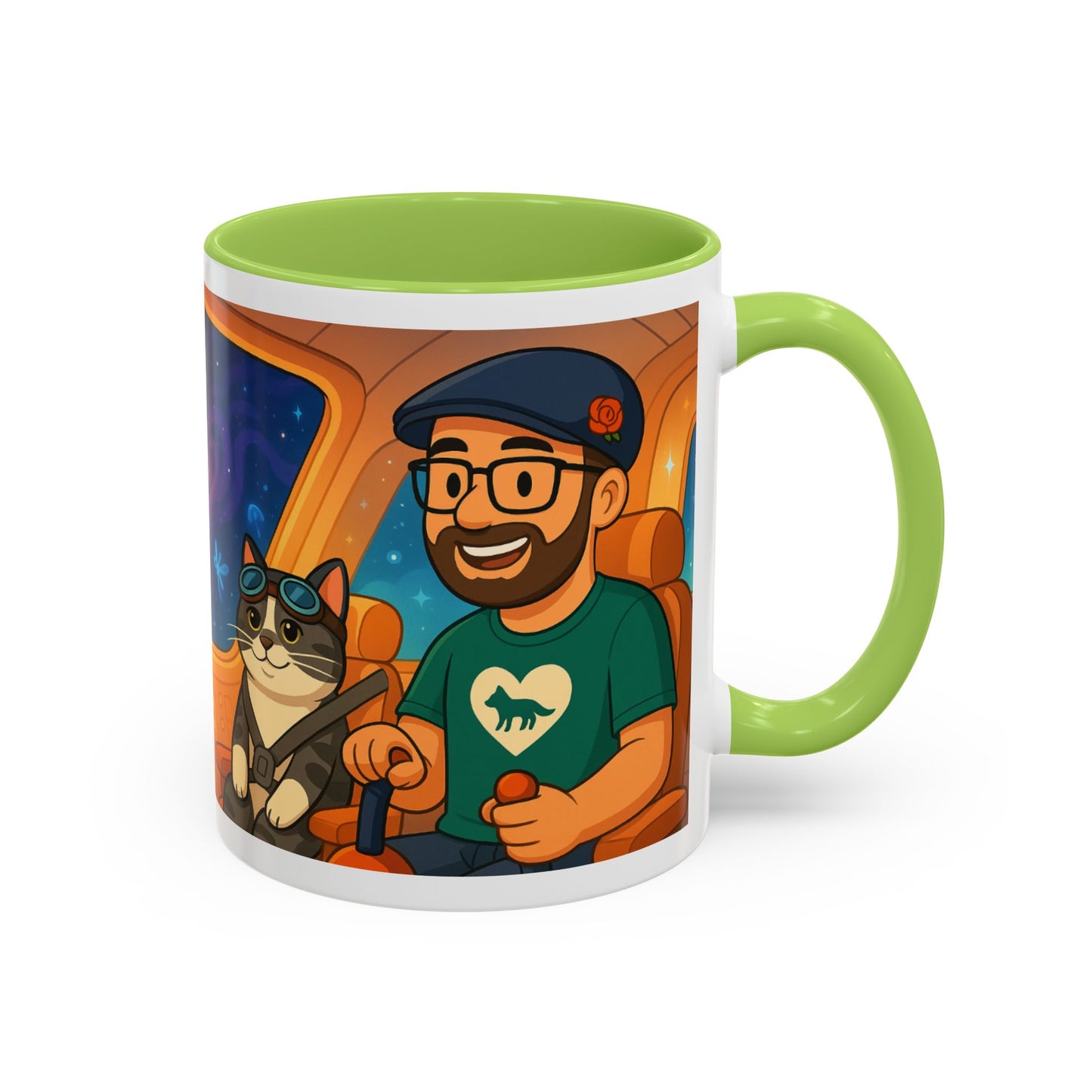 Space Roadtrip Coffee Mug — Cute Cat Copilot Astronaut Travel Illustration (11/15oz)