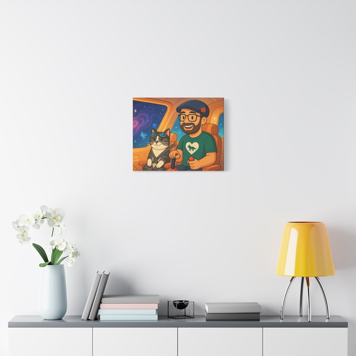 Custom Pet & Owner Portrait Canvas — Personalized Space Pilot Illustration