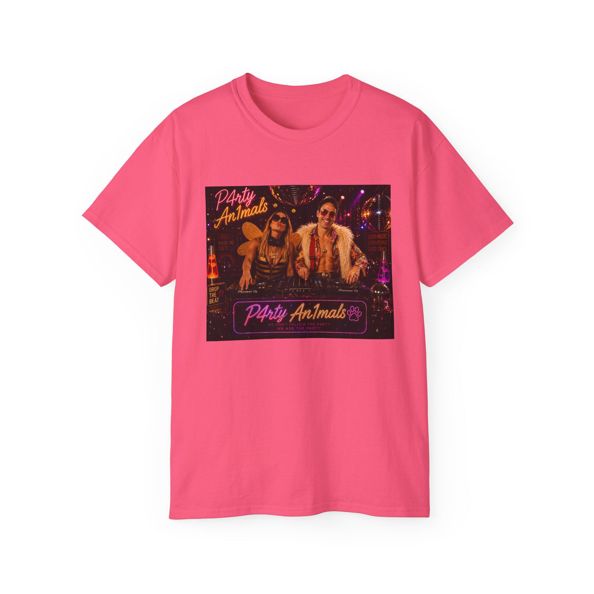 Party Animals Graphic Tee - Retro Neon Casino Night Shirt